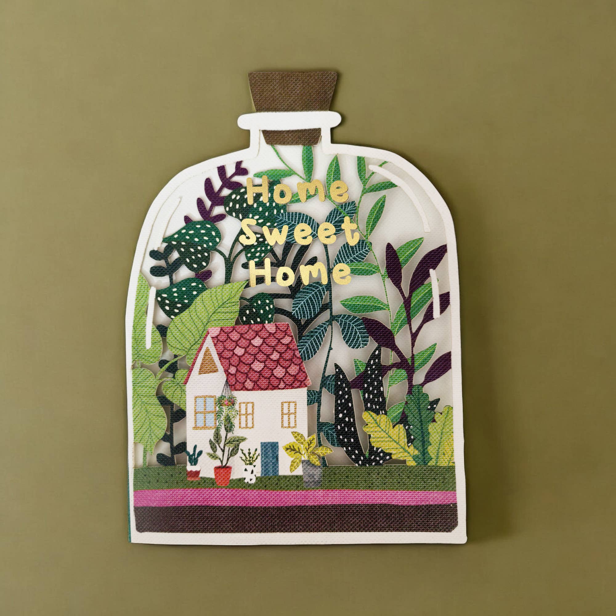 Tarjeta de bienvenida al hogar "Hogar Dulce Hogar" de corte de papel