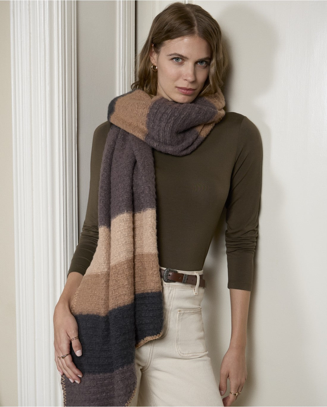 Bufanda tricot de rayas Chocolate  35BUNA731
