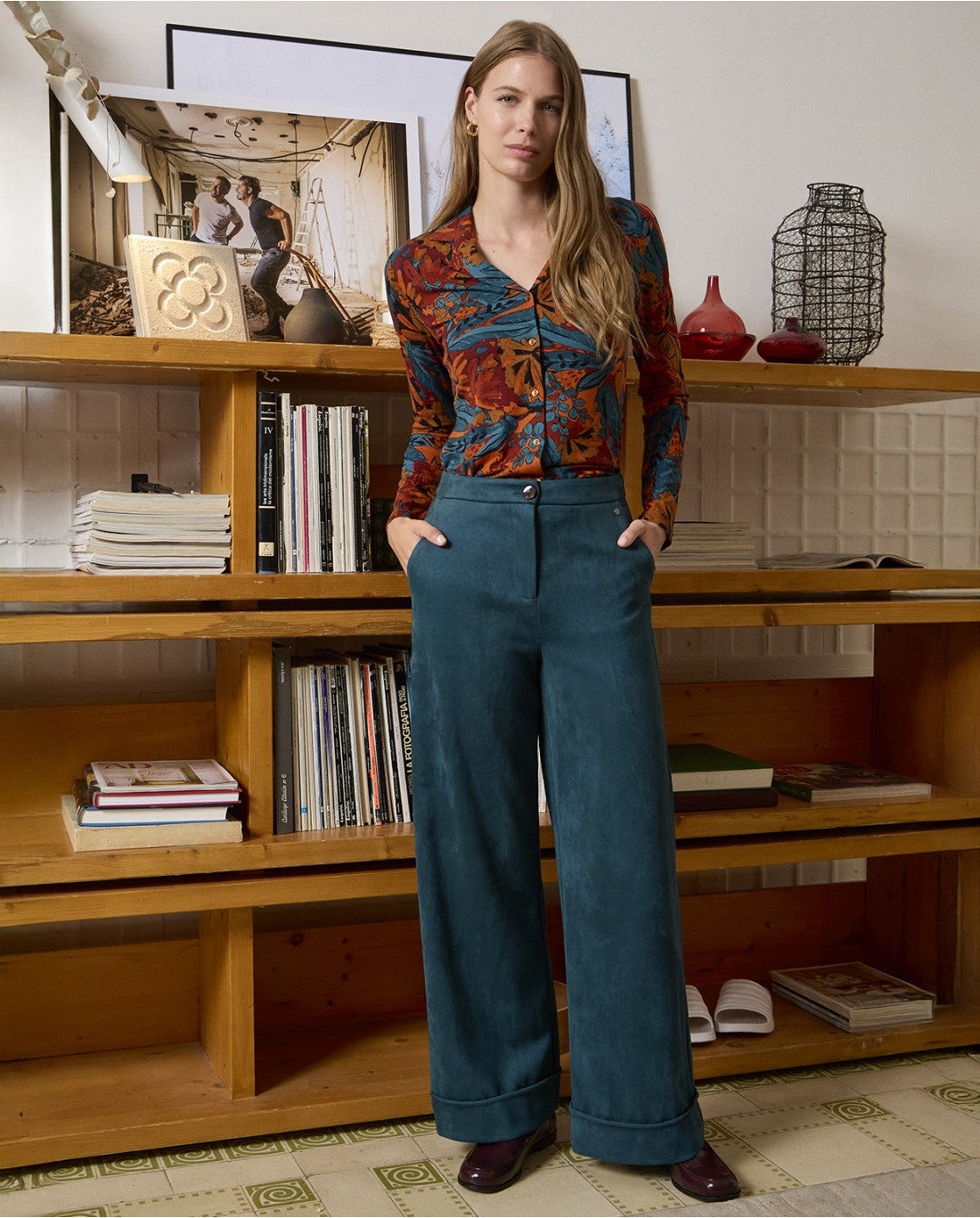 Pantalón wide leg aterciopelado Verde Botella 555LISU526-67