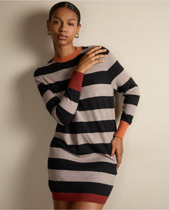 Vestido cuello redondo a rayas