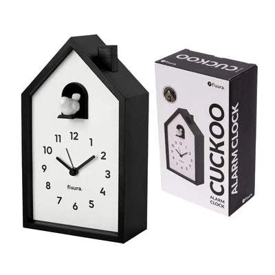 Reloj despertador cuco casita blanco y negro